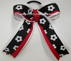 Glitter Soccer Black Red White Ponytail Bow