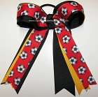 Soccer Red Black Yellow Gold Ponytail Bow